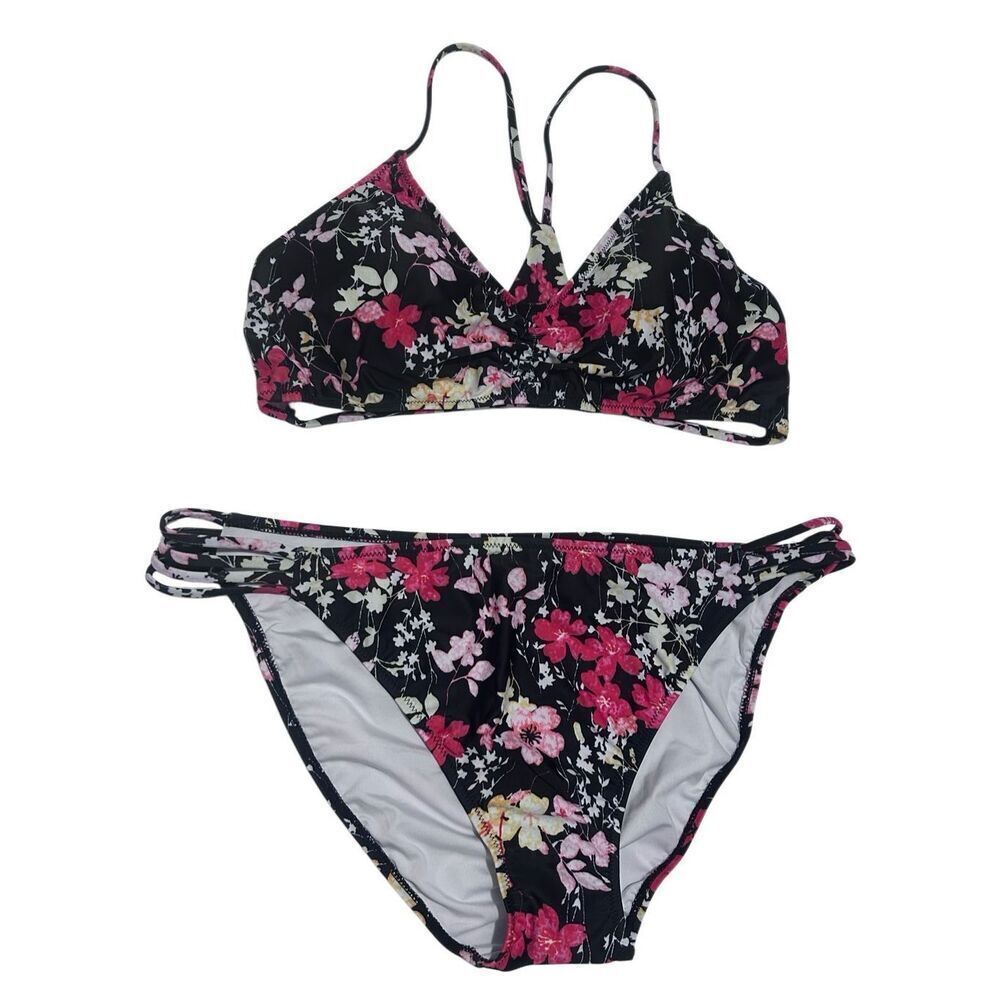 ZERACA Halter Bikini Set XL Floral Racerback Strappy Low Rise Swimsuit